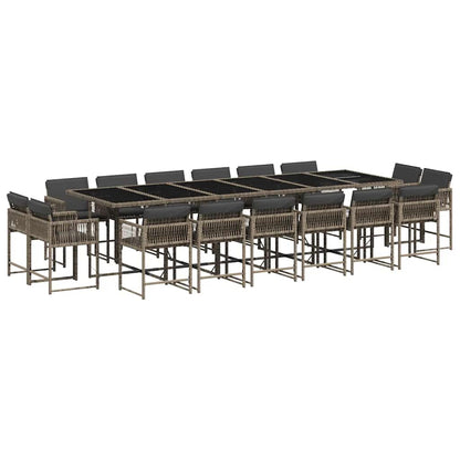 vidaXL 17 Piece Garden Dining Set with Cushions Grey Poly Rattan 2