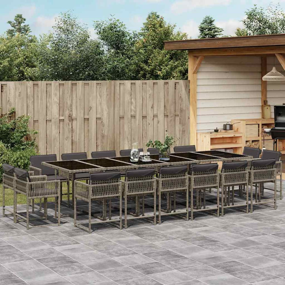 vidaXL 17 Piece Garden Dining Set with Cushions Grey Poly Rattan