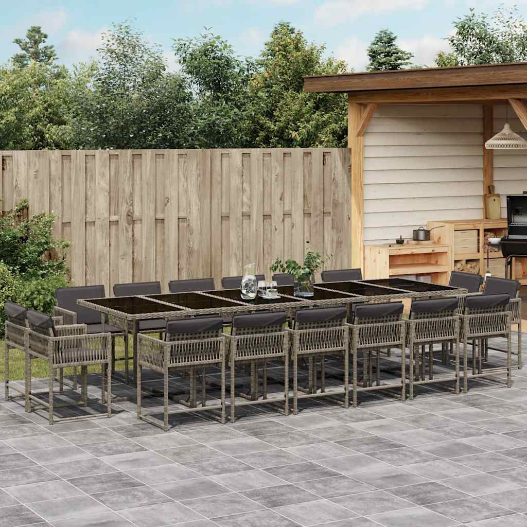 vidaXL 17 Piece Garden Dining Set with Cushions Grey Poly Rattan 1