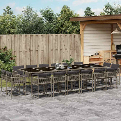 vidaXL 17 Piece Garden Dining Set with Cushions Grey Poly Rattan 1