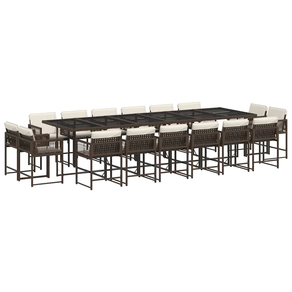 vidaXL 17 Piece Garden Dining Set with Cushions Brown Poly Rattan 2