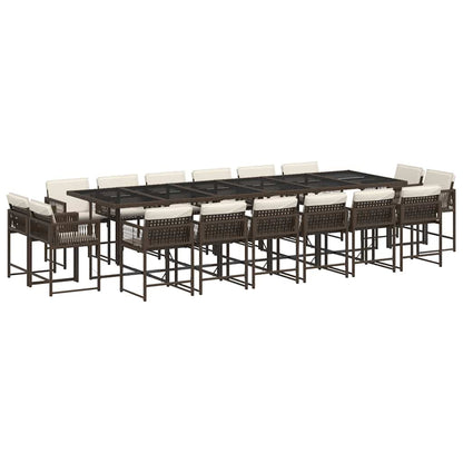 vidaXL 17 Piece Garden Dining Set with Cushions Brown Poly Rattan 2