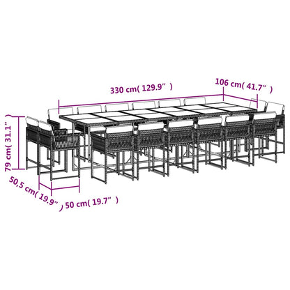vidaXL 17 Piece Garden Dining Set with Cushions Brown Poly Rattan 5