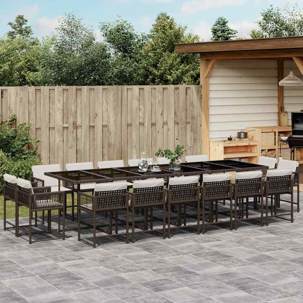 vidaXL 17 Piece Garden Dining Set with Cushions Brown Poly Rattan