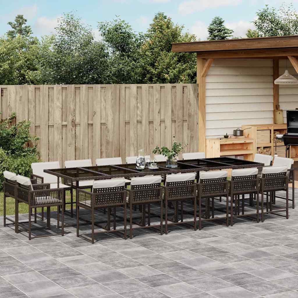 vidaXL 17 Piece Garden Dining Set with Cushions Brown Poly Rattan 1