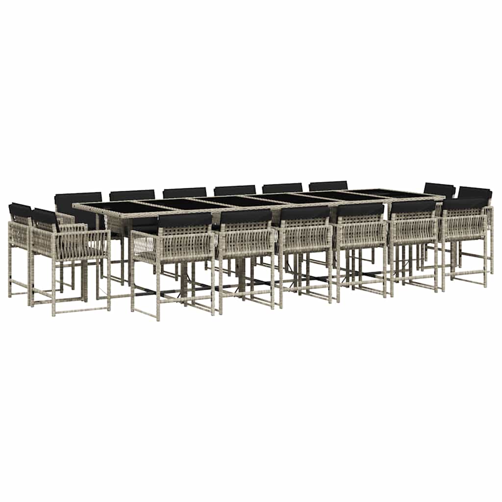 vidaXL 17 Piece Garden Dining Set with Cushions Light Grey Poly Rattan 2