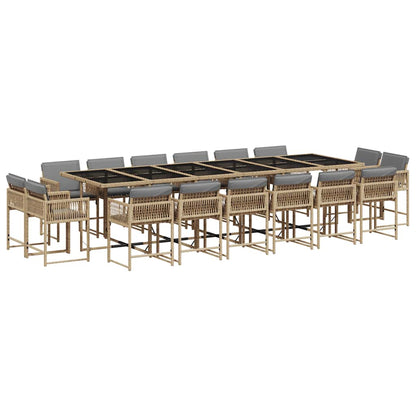 vidaXL 17 Piece Garden Dining Set with Cushions Mix Beige Poly Rattan 2