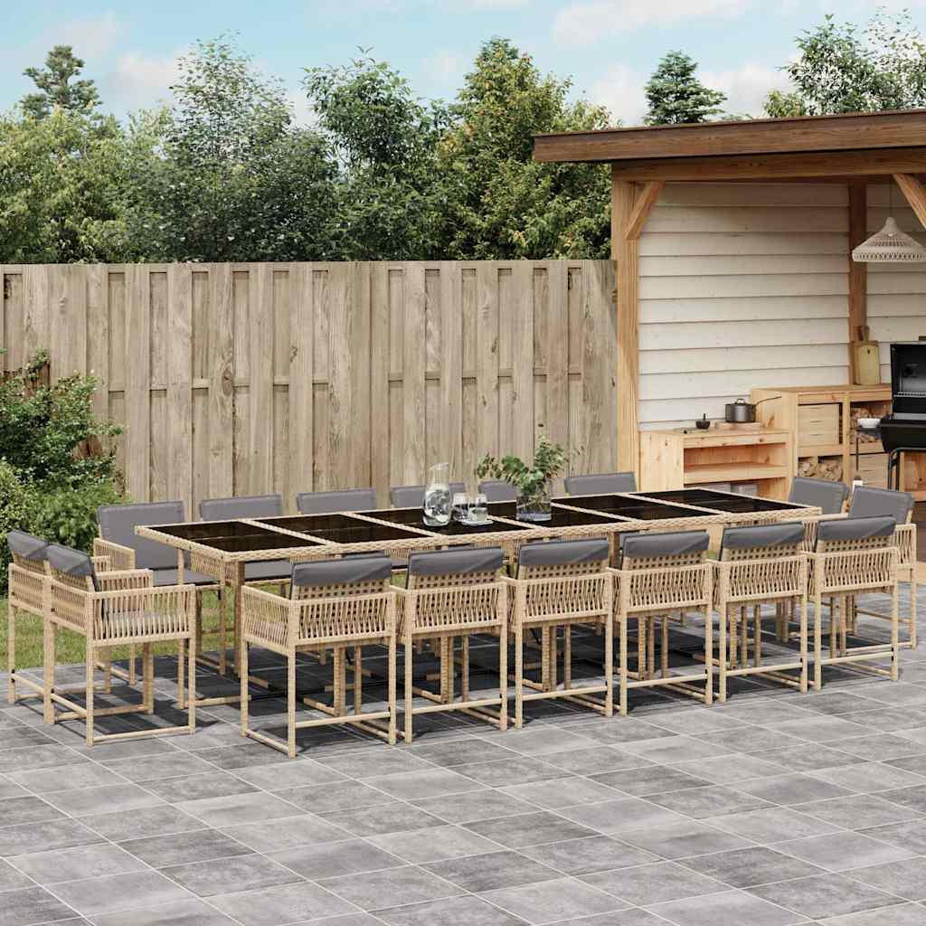 vidaXL 17 Piece Garden Dining Set with Cushions Mix Beige Poly Rattan 1