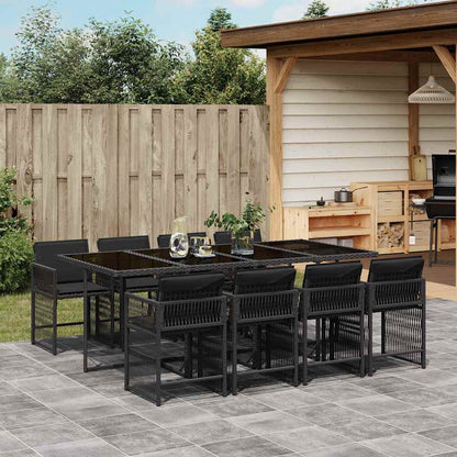 vidaXL 9 Piece Garden Dining Set with Cushions Black Poly Rattan 1