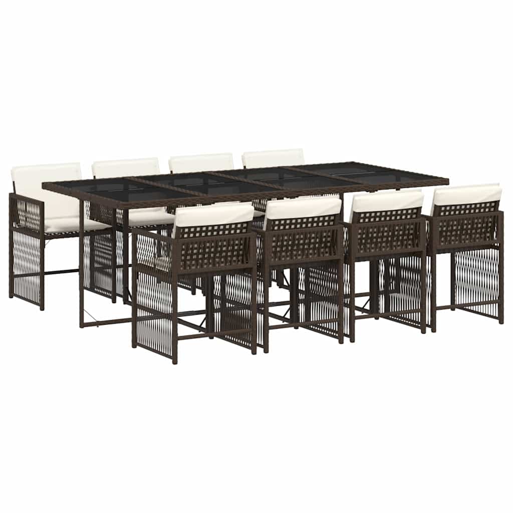 vidaXL 9 Piece Garden Dining Set with Cushions Brown Poly Rattan 2