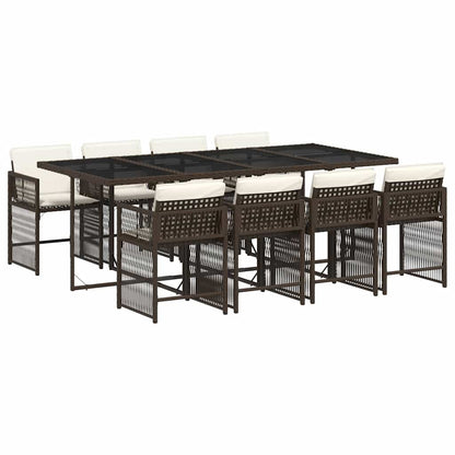 vidaXL 9 Piece Garden Dining Set with Cushions Brown Poly Rattan 2