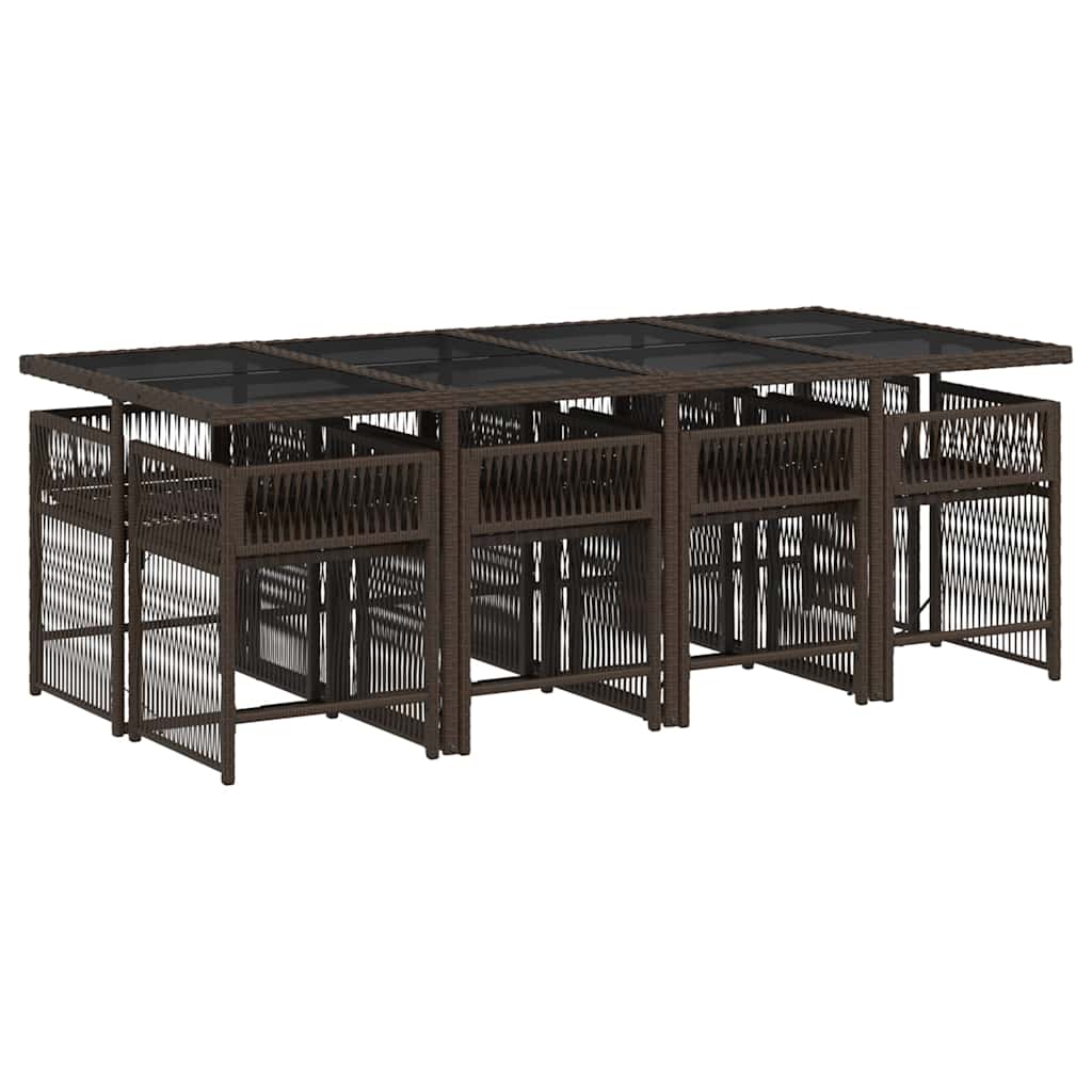 vidaXL 9 Piece Garden Dining Set with Cushions Brown Poly Rattan 4