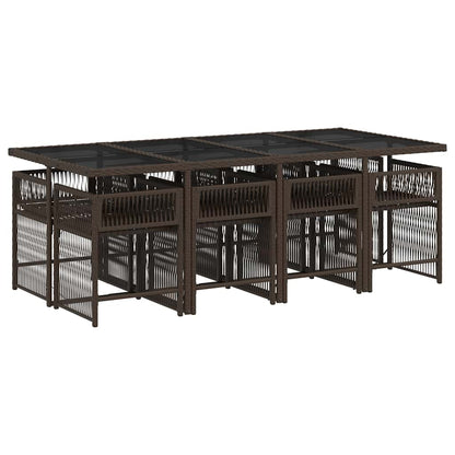 vidaXL 9 Piece Garden Dining Set with Cushions Brown Poly Rattan 4
