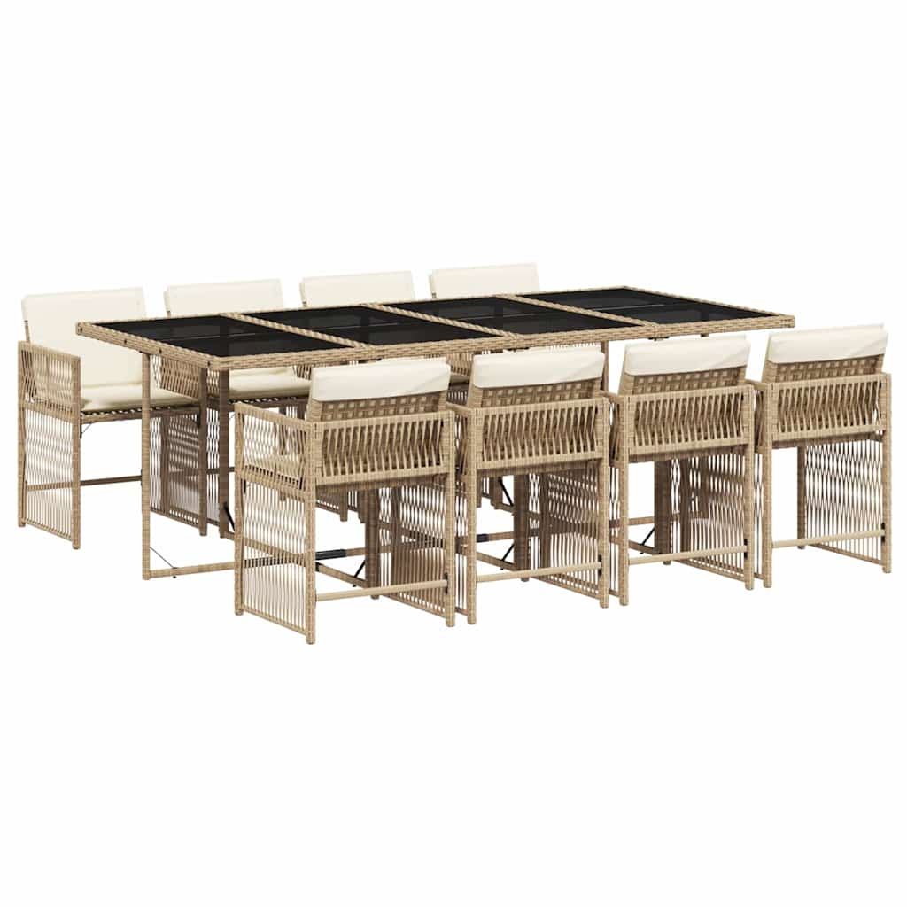 vidaXL 9 Piece Garden Dining Set with Cushions Beige Poly Rattan 2