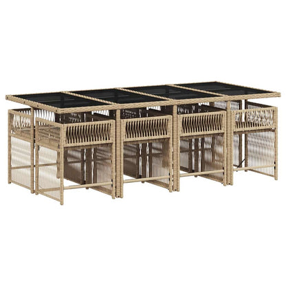 vidaXL 9 Piece Garden Dining Set with Cushions Beige Poly Rattan 3
