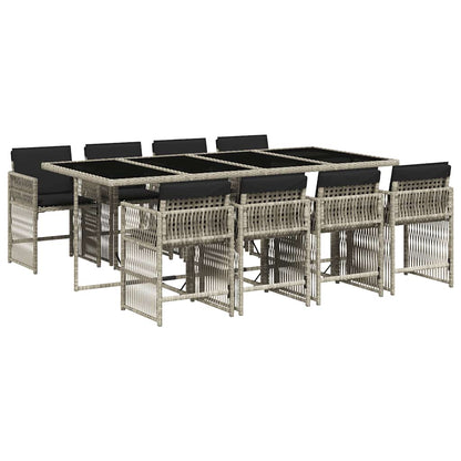 vidaXL 9 Piece Garden Dining Set with Cushions Light Grey Poly Rattan 2