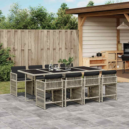 vidaXL 9 Piece Garden Dining Set with Cushions Light Grey Poly Rattan 1