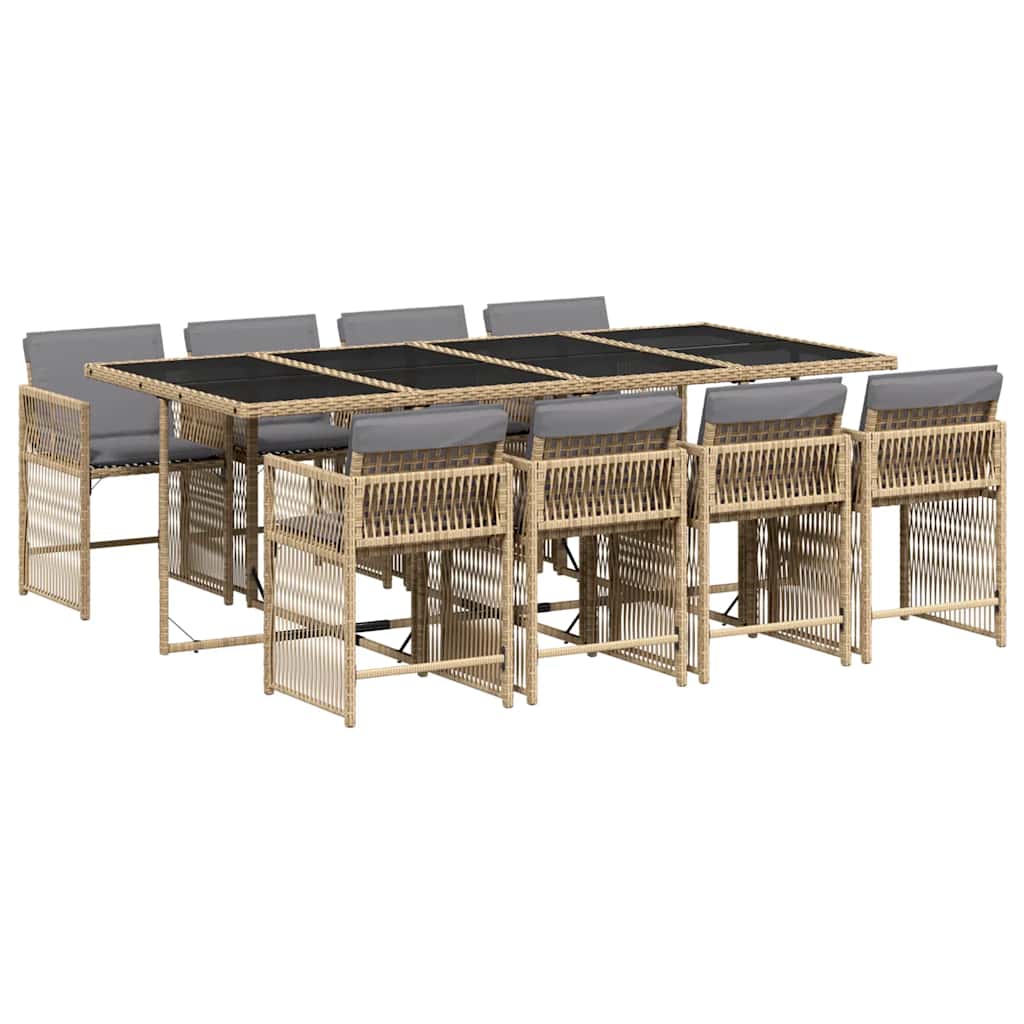 vidaXL 9 Piece Garden Dining Set with Cushions Mix Beige Poly Rattan 2