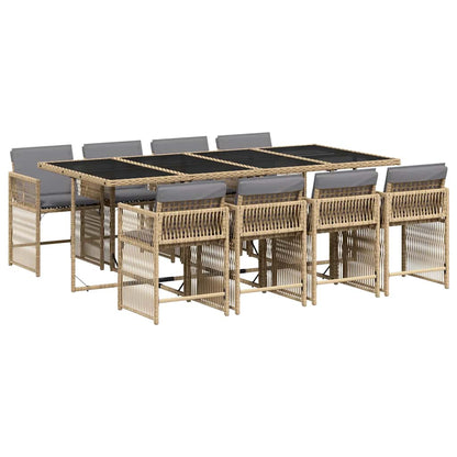 vidaXL 9 Piece Garden Dining Set with Cushions Mix Beige Poly Rattan 2