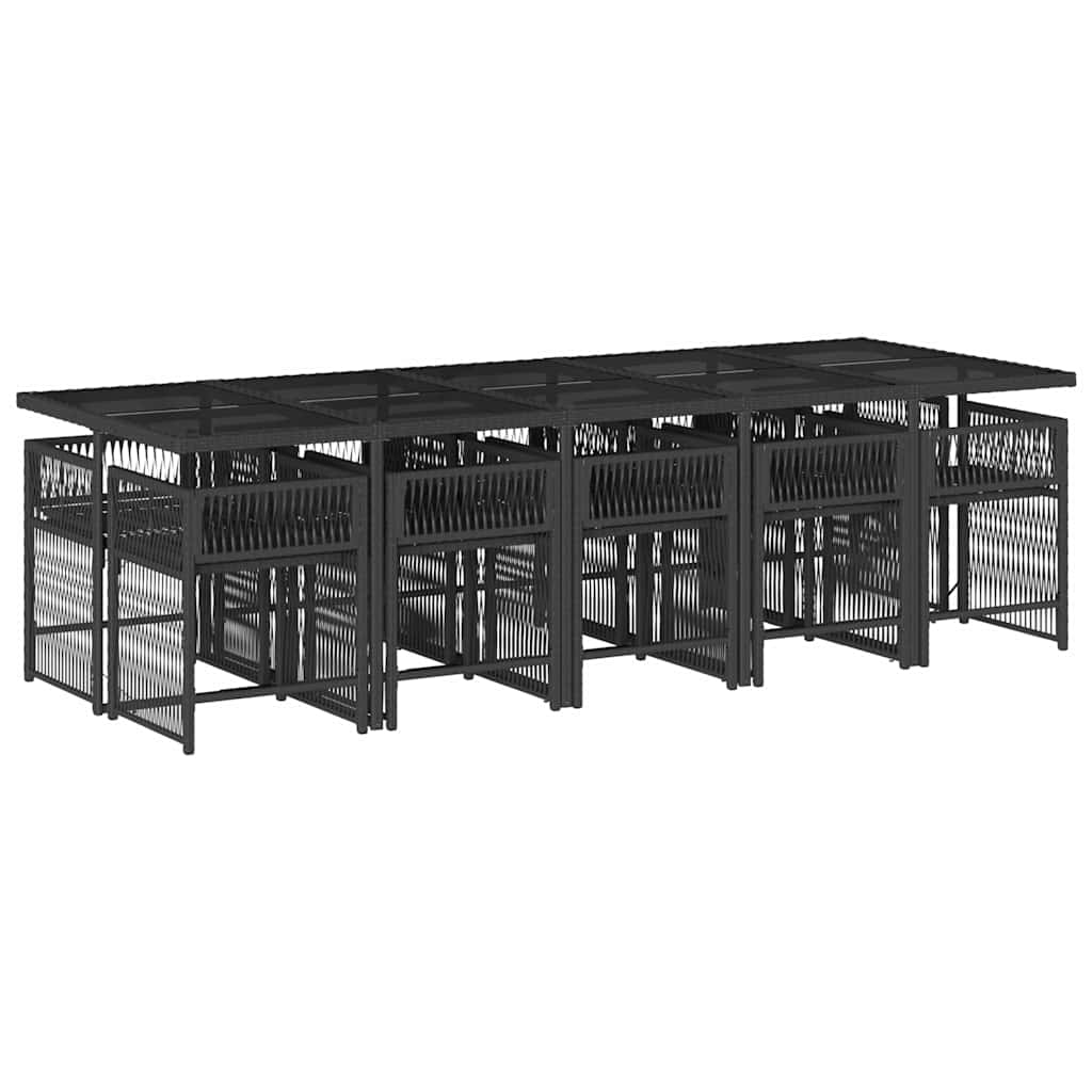 vidaXL 11 Piece Garden Dining Set with Cushions Black Poly Rattan 3