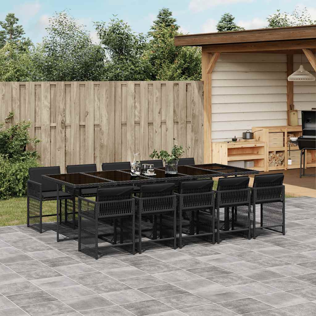 vidaXL 11 Piece Garden Dining Set with Cushions Black Poly Rattan 1