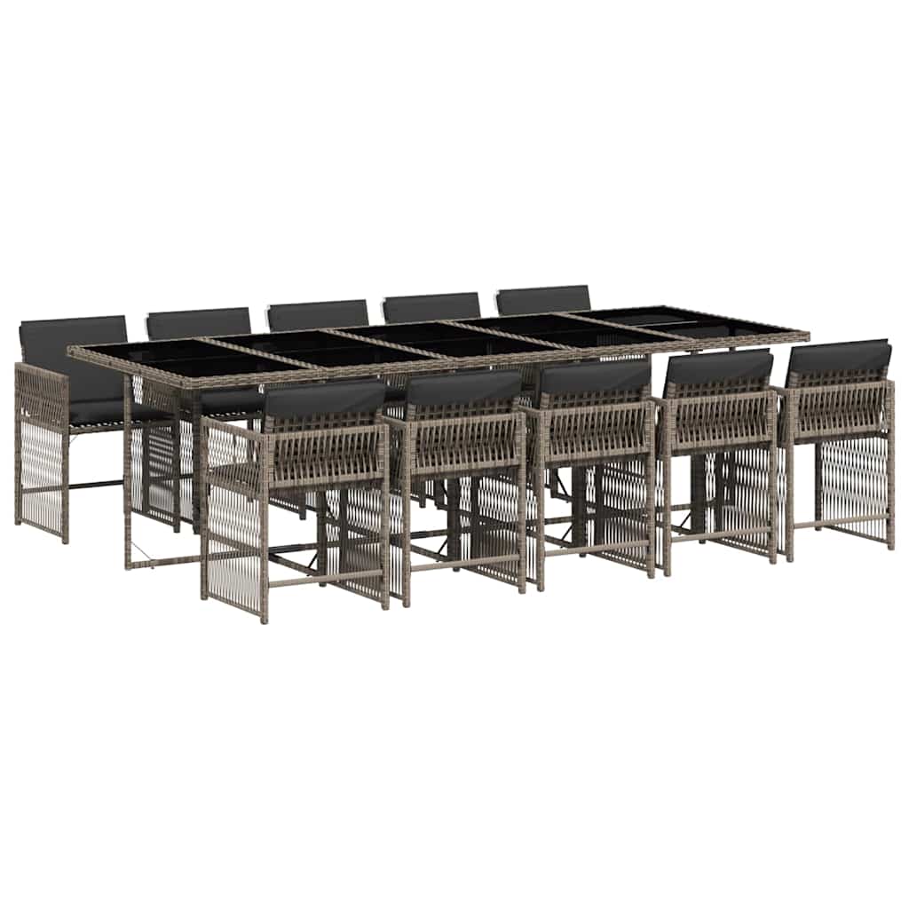 vidaXL 11 Piece Garden Dining Set with Cushions Grey Poly Rattan 2