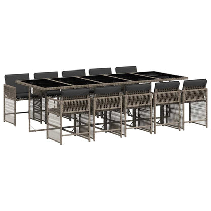 vidaXL 11 Piece Garden Dining Set with Cushions Grey Poly Rattan 2