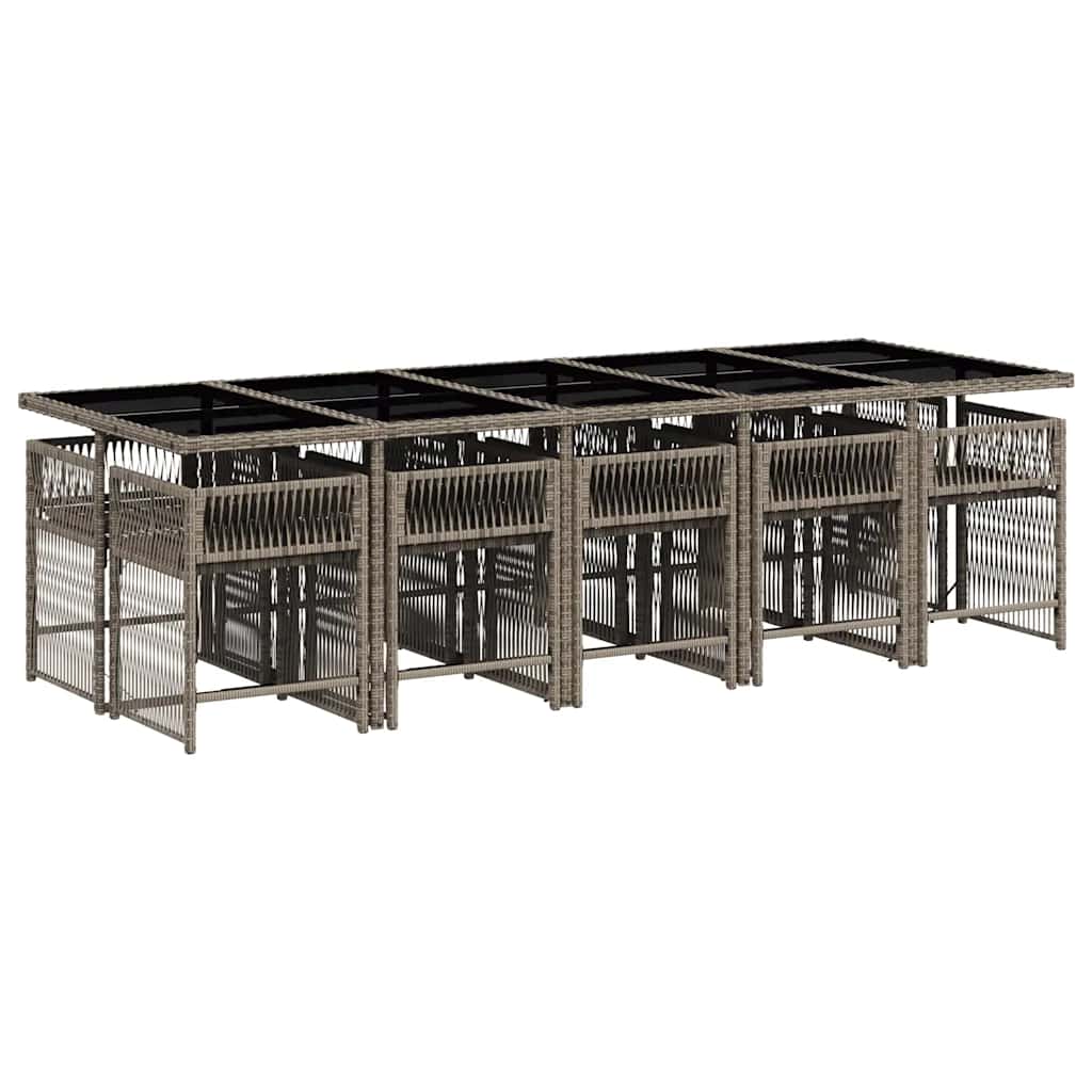 vidaXL 11 Piece Garden Dining Set with Cushions Grey Poly Rattan 3