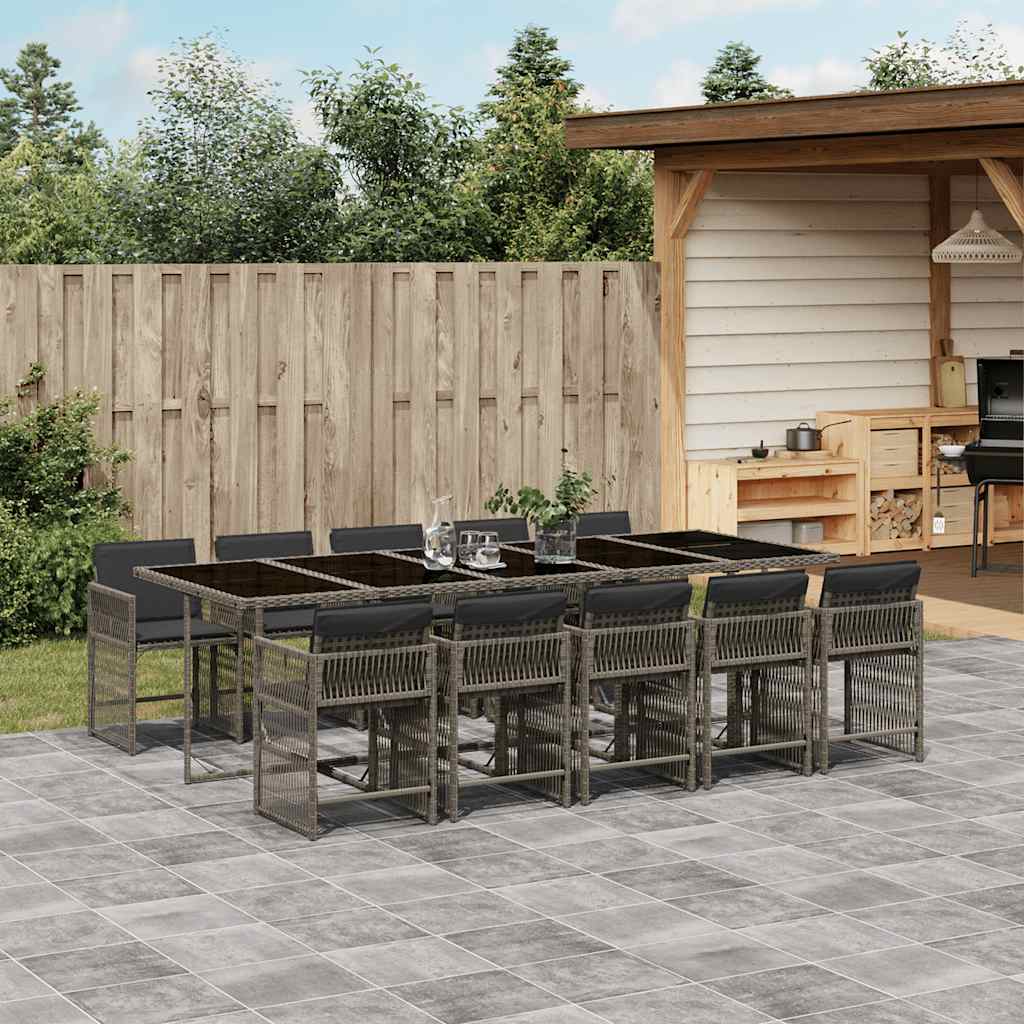 vidaXL 11 Piece Garden Dining Set with Cushions Grey Poly Rattan 1