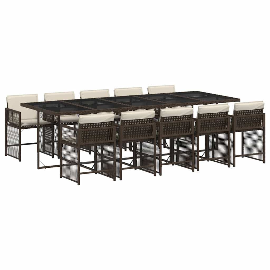 vidaXL 11 Piece Garden Dining Set with Cushions Brown Poly Rattan 2