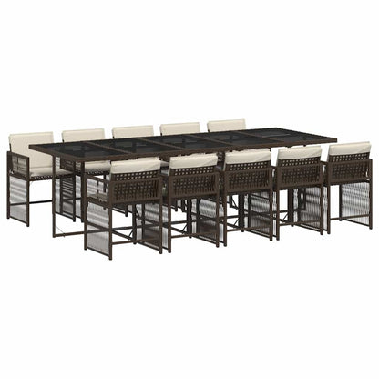 vidaXL 11 Piece Garden Dining Set with Cushions Brown Poly Rattan 2
