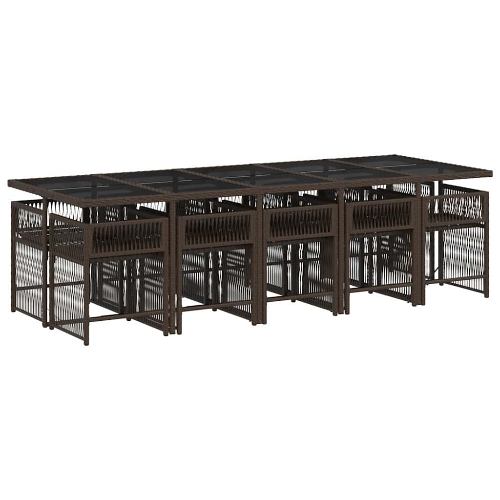 vidaXL 11 Piece Garden Dining Set with Cushions Brown Poly Rattan 3