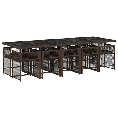 vidaXL 11 Piece Garden Dining Set with Cushions Brown Poly Rattan 3