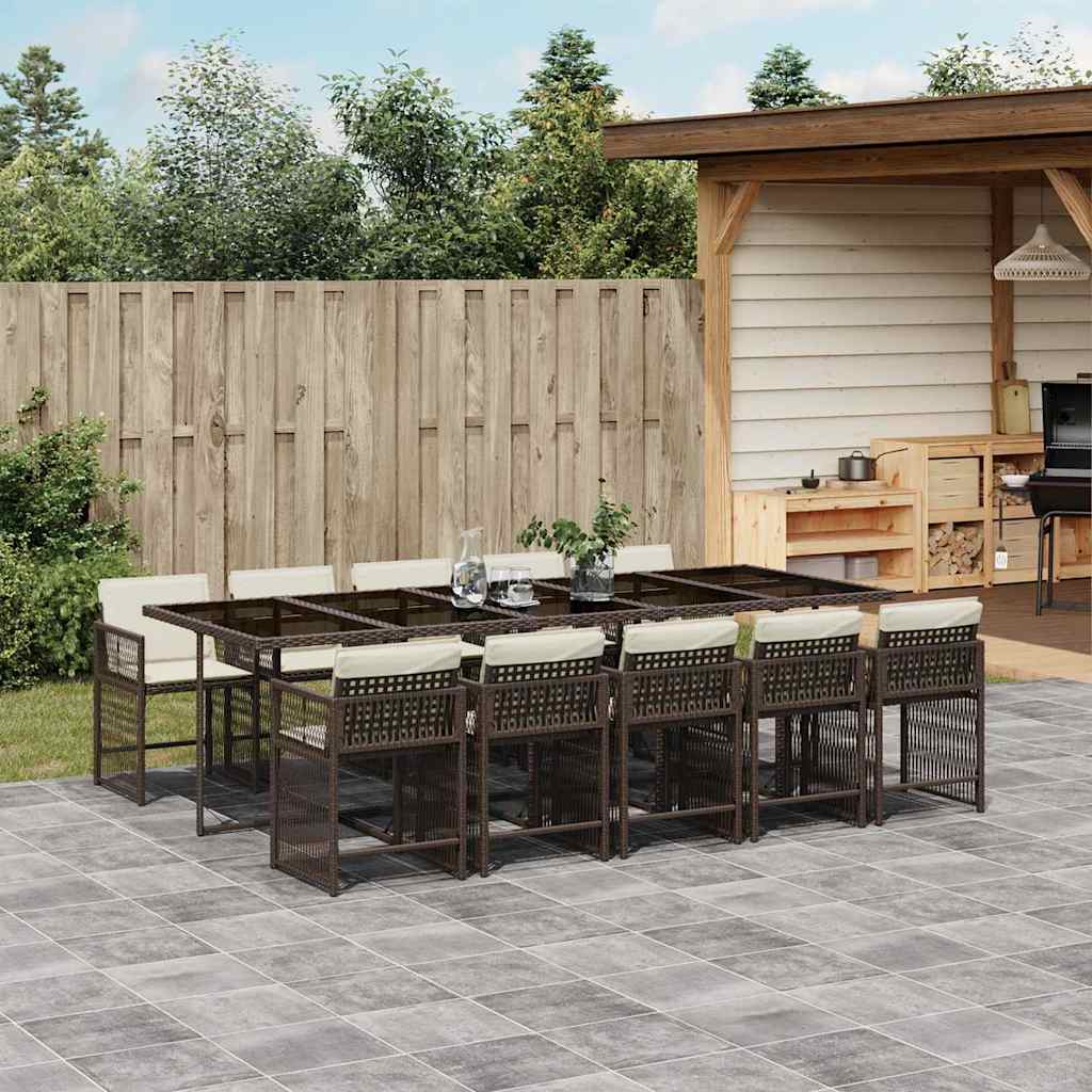 vidaXL 11 Piece Garden Dining Set with Cushions Brown Poly Rattan 1