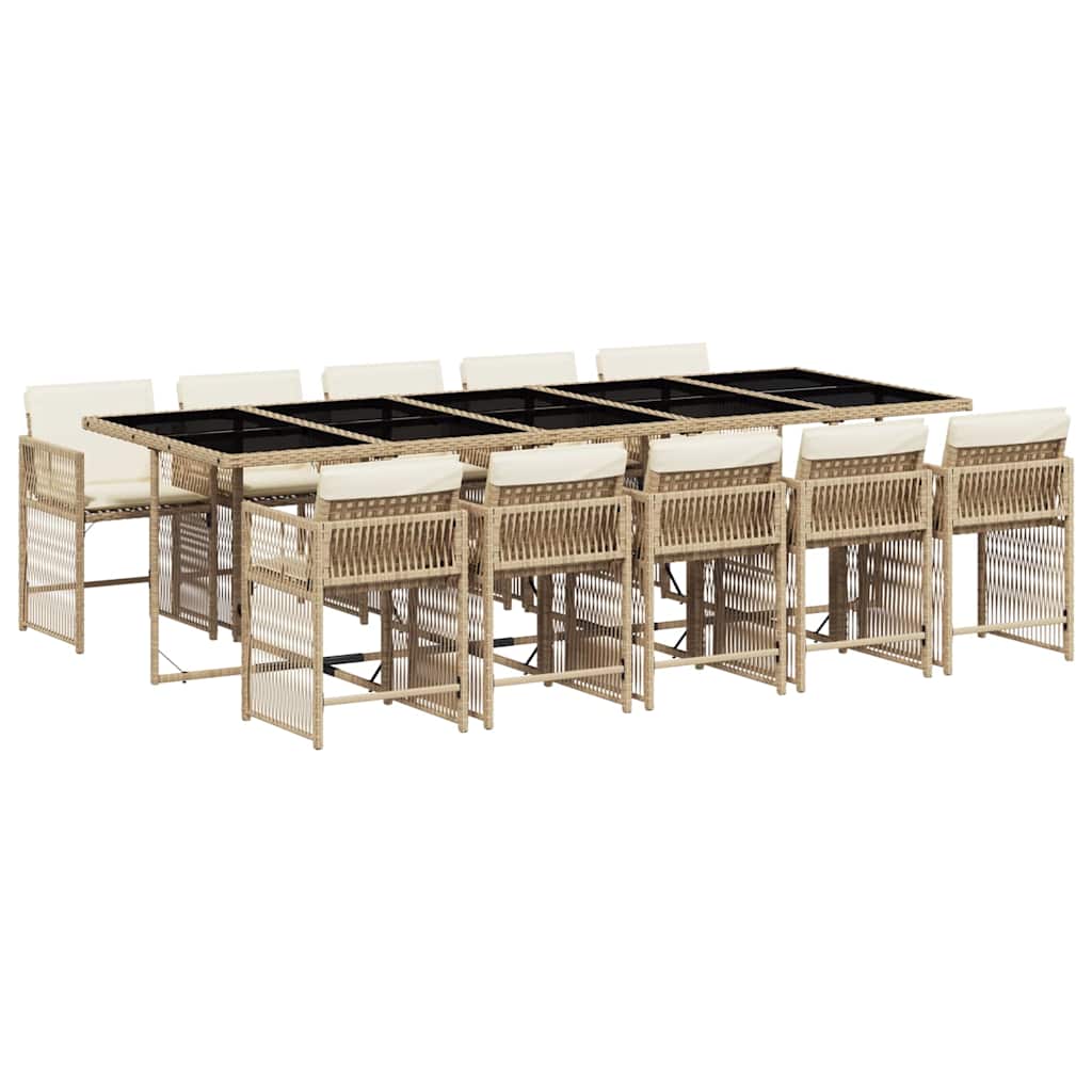 vidaXL 11 Piece Garden Dining Set with Cushions Beige Poly Rattan 2