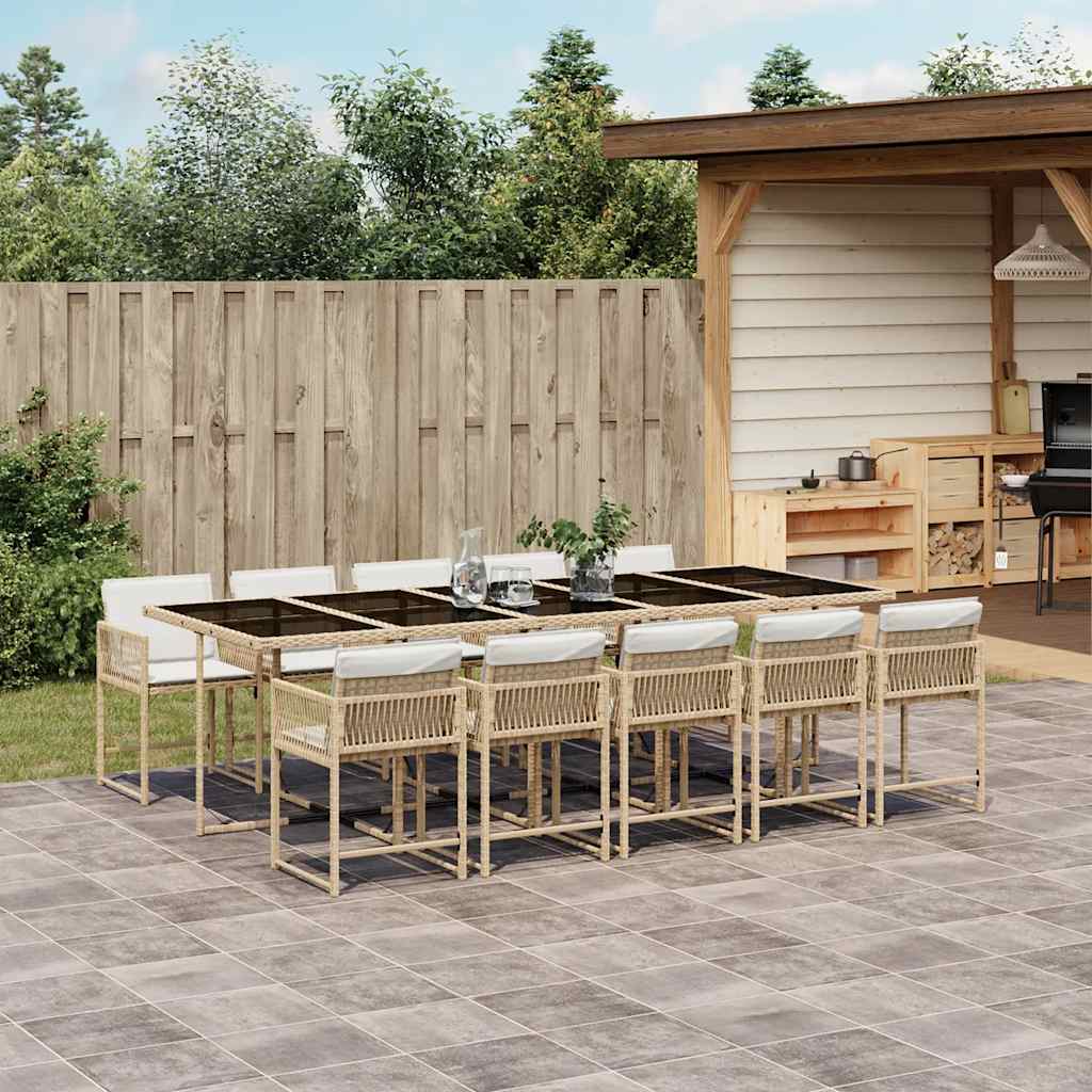 vidaXL 11 Piece Garden Dining Set with Cushions Beige Poly Rattan 1