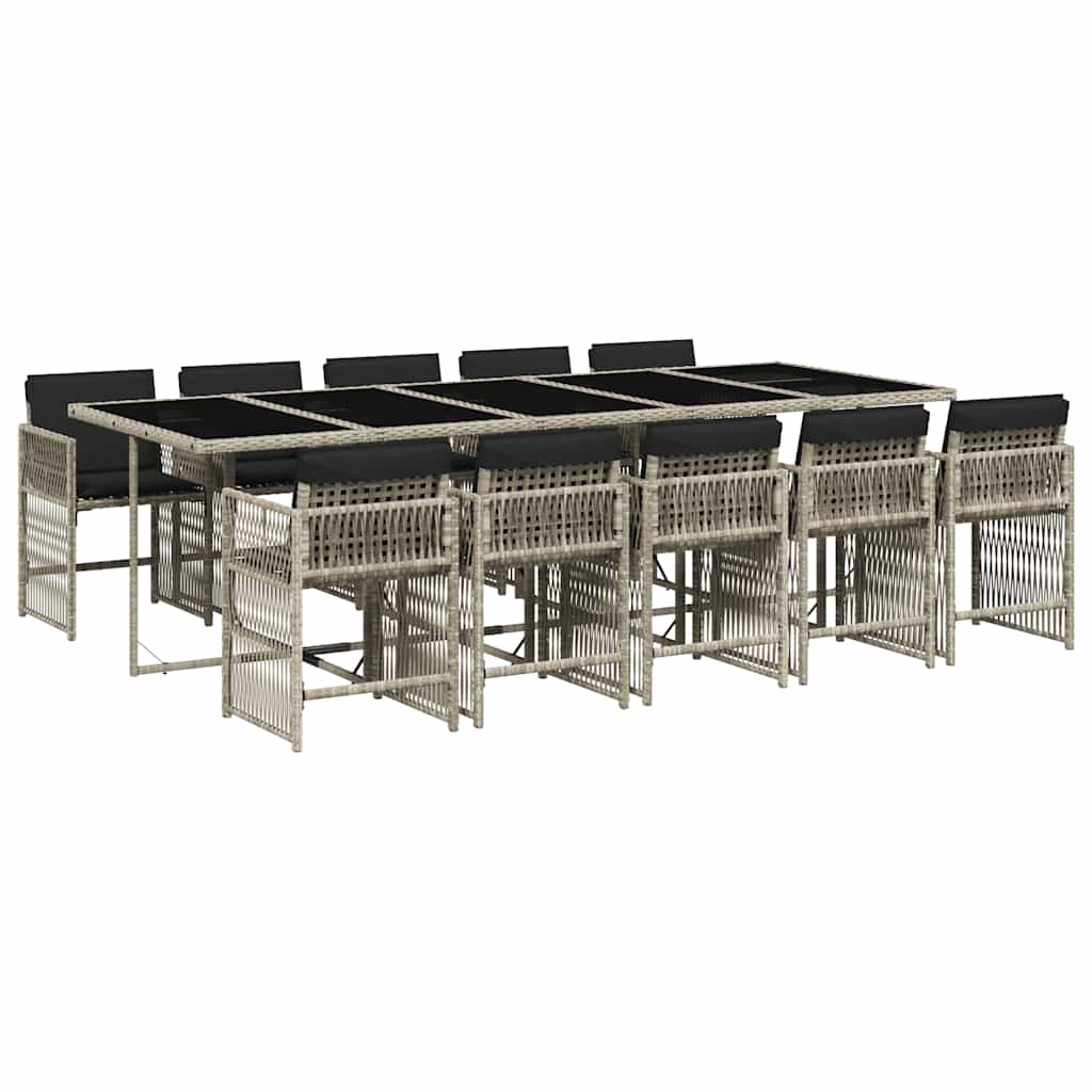 vidaXL 11 Piece Garden Dining Set with Cushions Light Grey Poly Rattan 2
