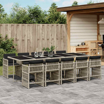 vidaXL 11 Piece Garden Dining Set with Cushions Light Grey Poly Rattan 1