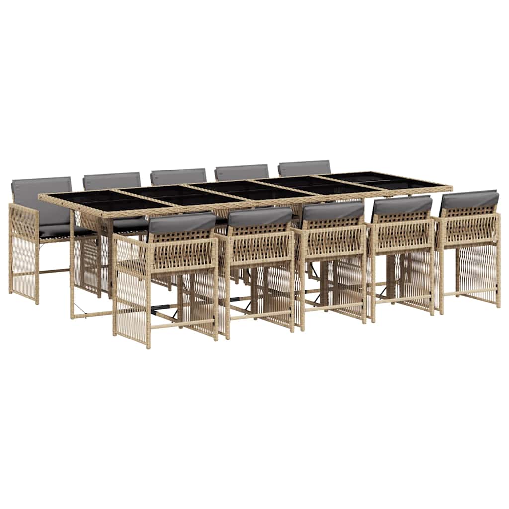 vidaXL 11 Piece Garden Dining Set with Cushions Mix Beige Poly Rattan 2