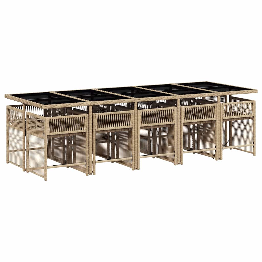 vidaXL 11 Piece Garden Dining Set with Cushions Mix Beige Poly Rattan 3