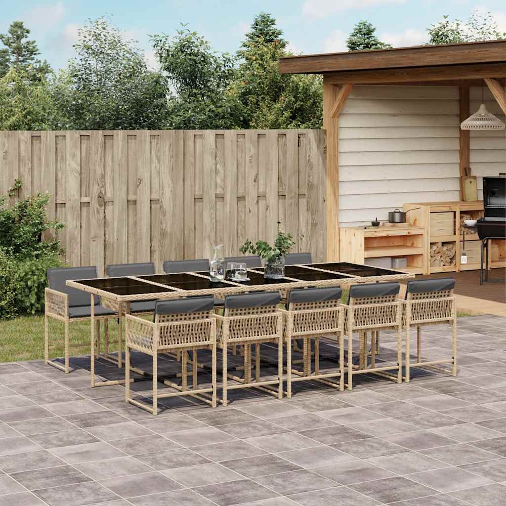 vidaXL 11 Piece Garden Dining Set with Cushions Mix Beige Poly Rattan 1