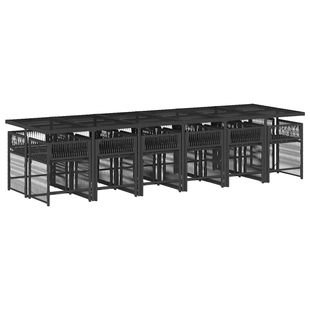 vidaXL 13 Piece Garden Dining Set with Cushions Black Poly Rattan 3