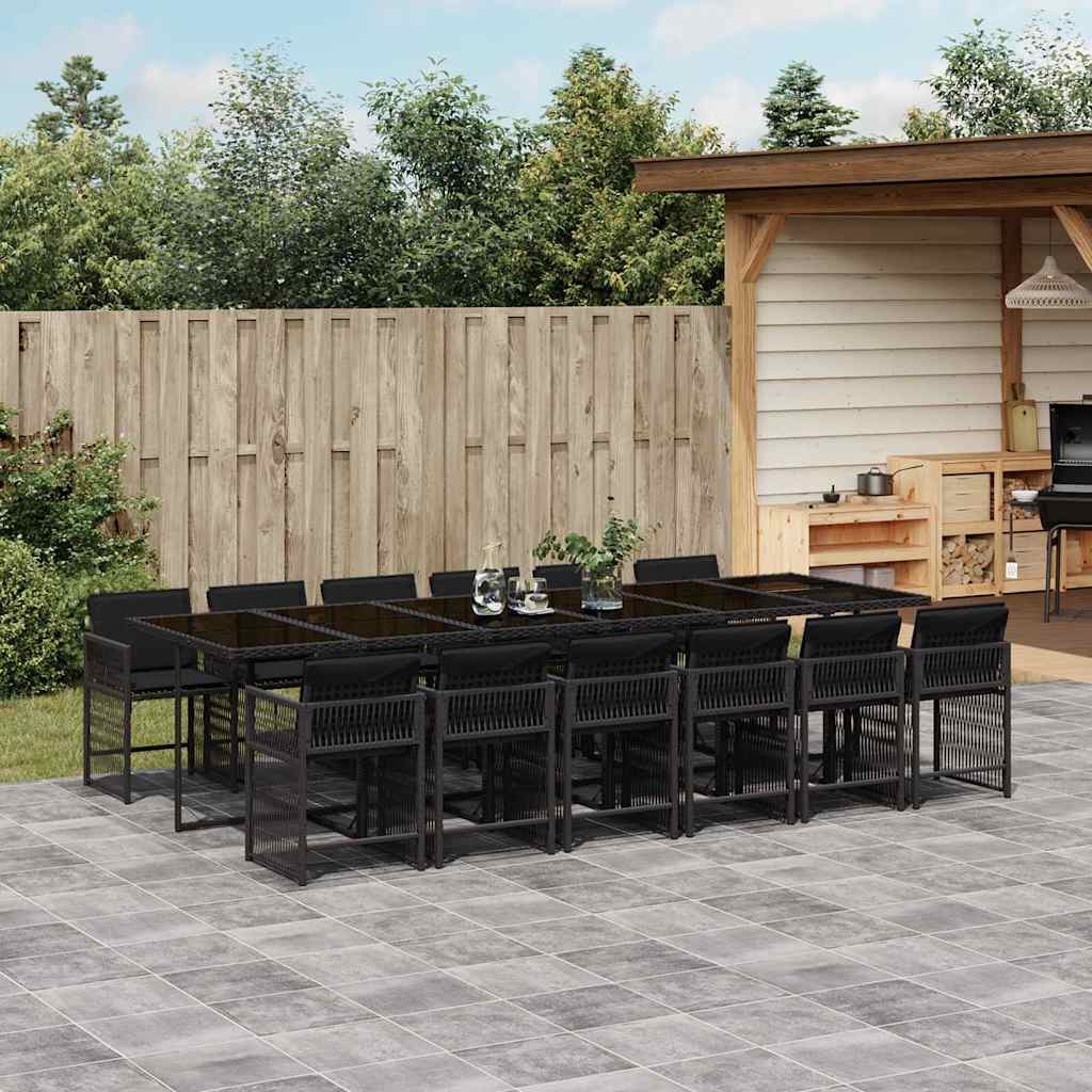 vidaXL 13 Piece Garden Dining Set with Cushions Black Poly Rattan 1
