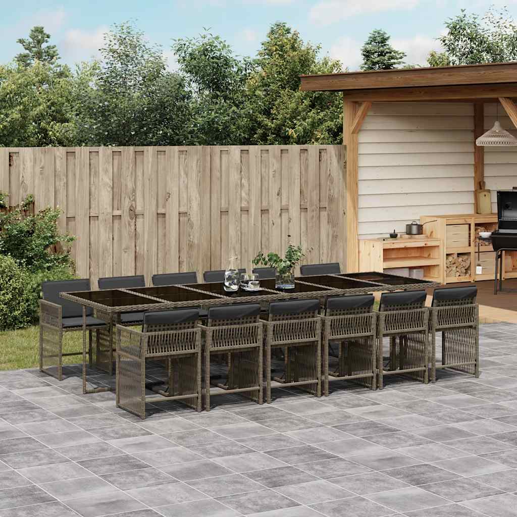 vidaXL 13 Piece Garden Dining Set with Cushions Grey Poly Rattan 1