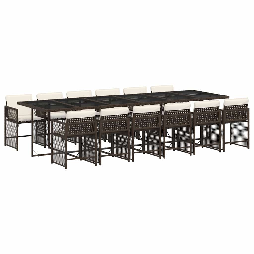 vidaXL 13 Piece Garden Dining Set with Cushions Brown Poly Rattan 2