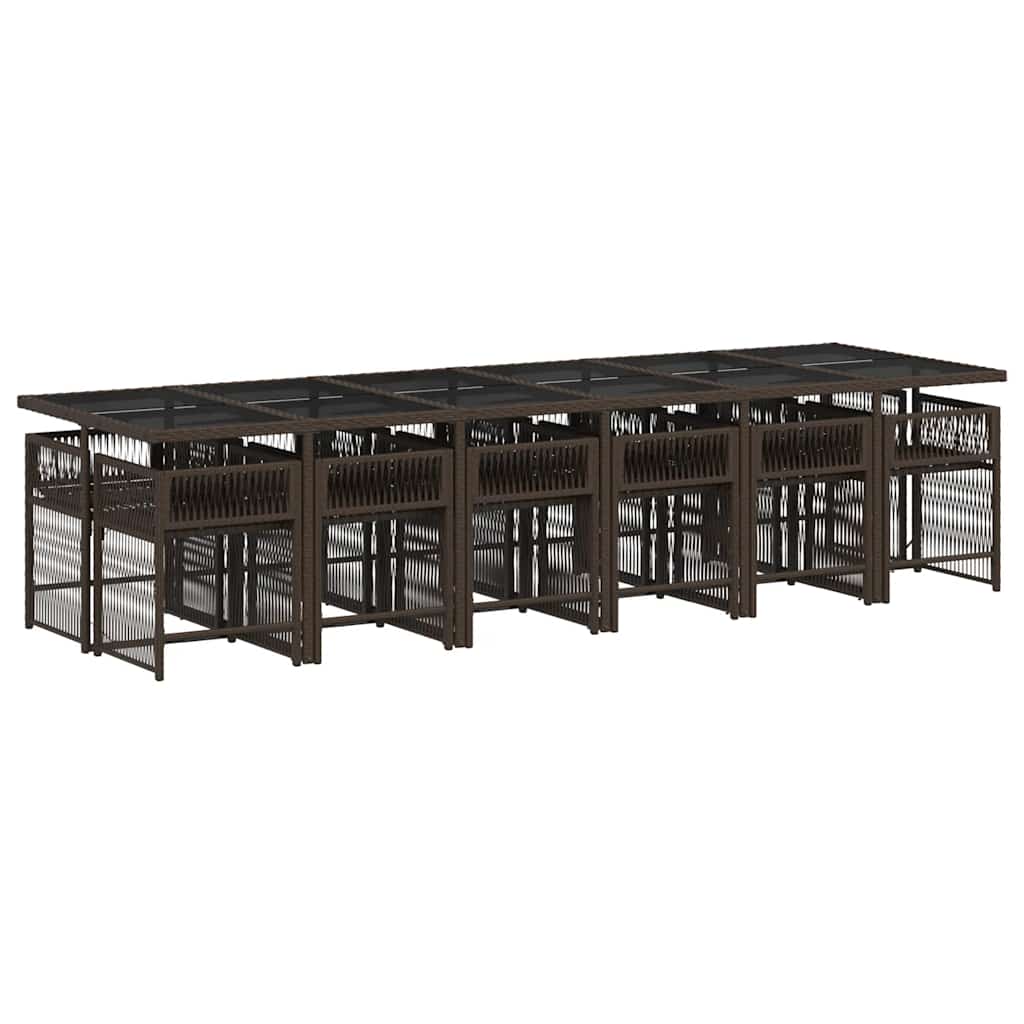 vidaXL 13 Piece Garden Dining Set with Cushions Brown Poly Rattan 3