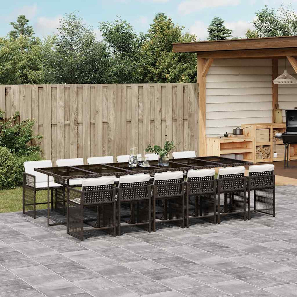 vidaXL 13 Piece Garden Dining Set with Cushions Brown Poly Rattan