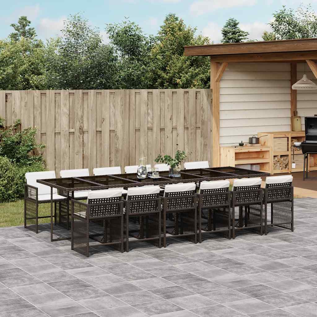 vidaXL 13 Piece Garden Dining Set with Cushions Brown Poly Rattan 1