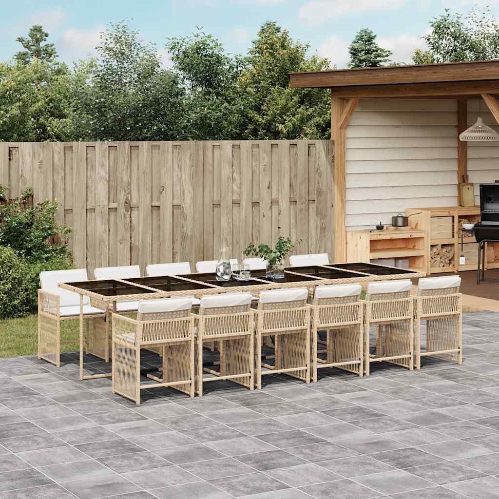 vidaXL 13 Piece Garden Dining Set with Cushions Beige Poly Rattan 1
