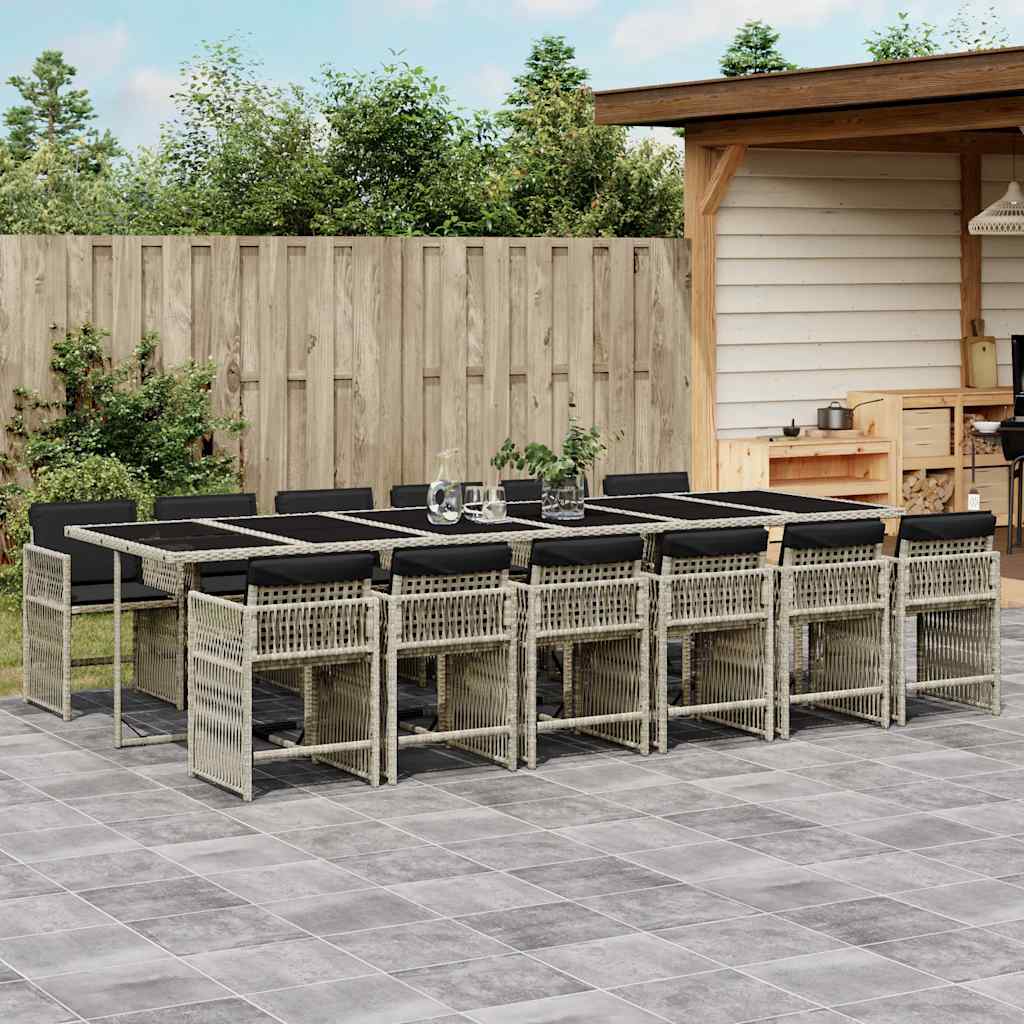 vidaXL 13 Piece Garden Dining Set with Cushions Light Grey Poly Rattan 1